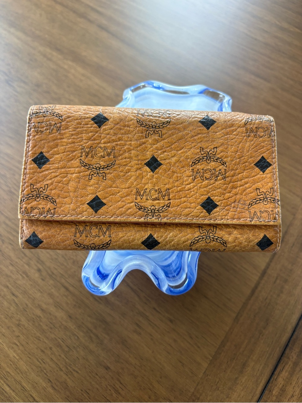 MCM Cognac Monogram Front Flap Snap Kisslock Long Wallet